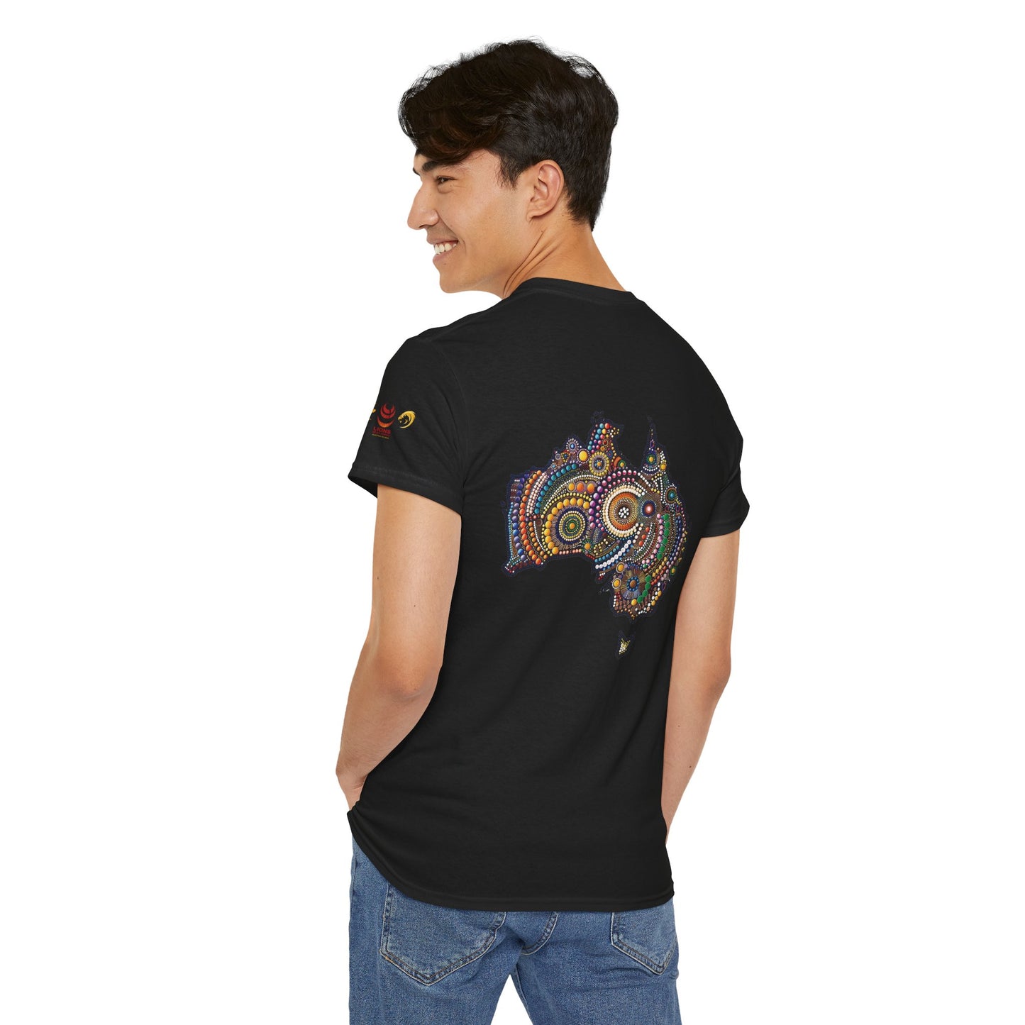 Sport-Inspired Unisex Heavy Cotton Tee with Lions Rugby Tour 2025 & Indigenous Australian Art (Made In-house)