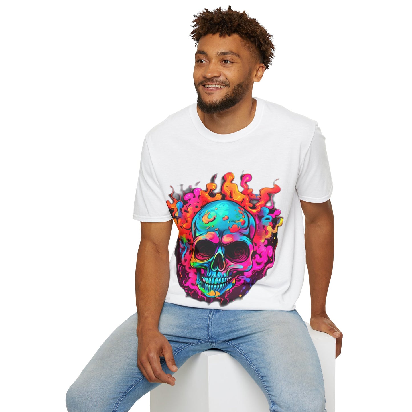 Fluro Skull Unisex Softstyle T-Shirt (White)