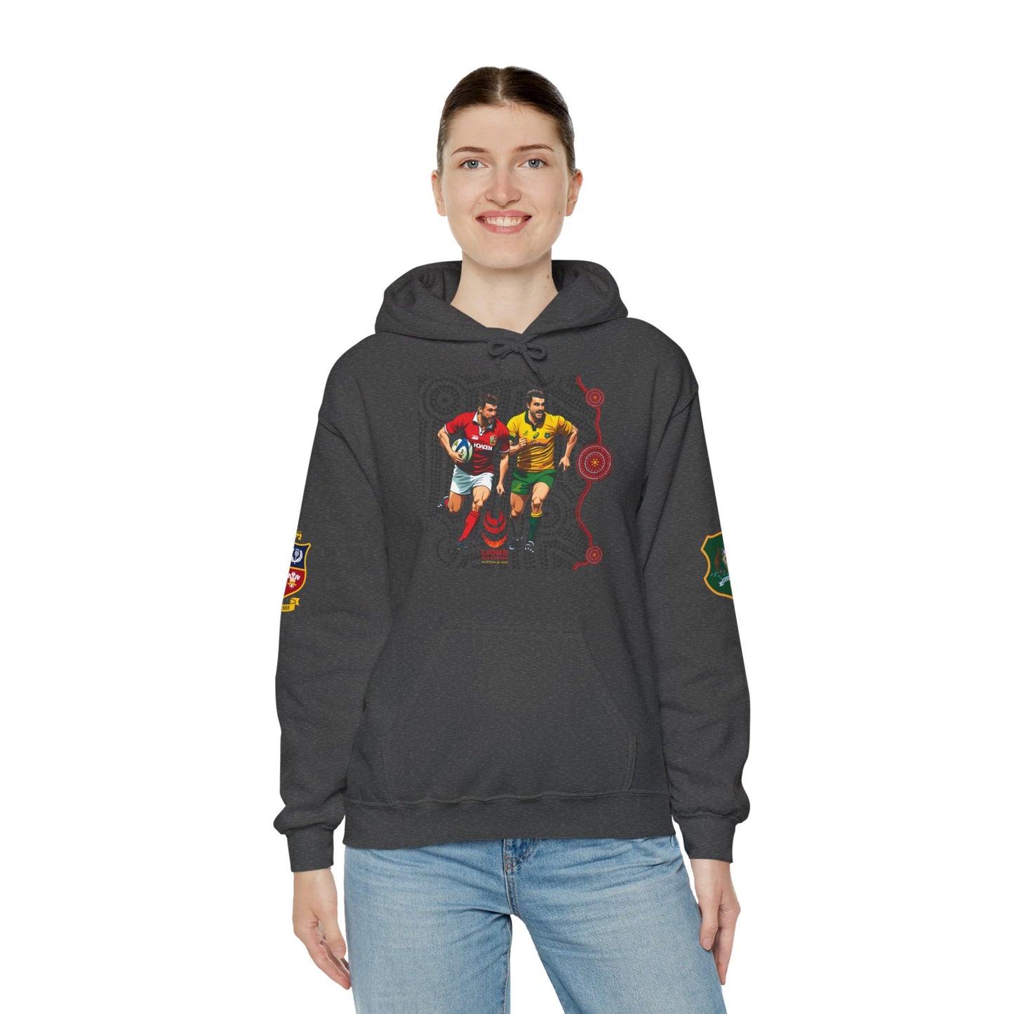 Sports-Inspired Unisex Heavy Blend™ Hooded Sweatshirt - 2025 Lions in Australia Rugby Tour Design