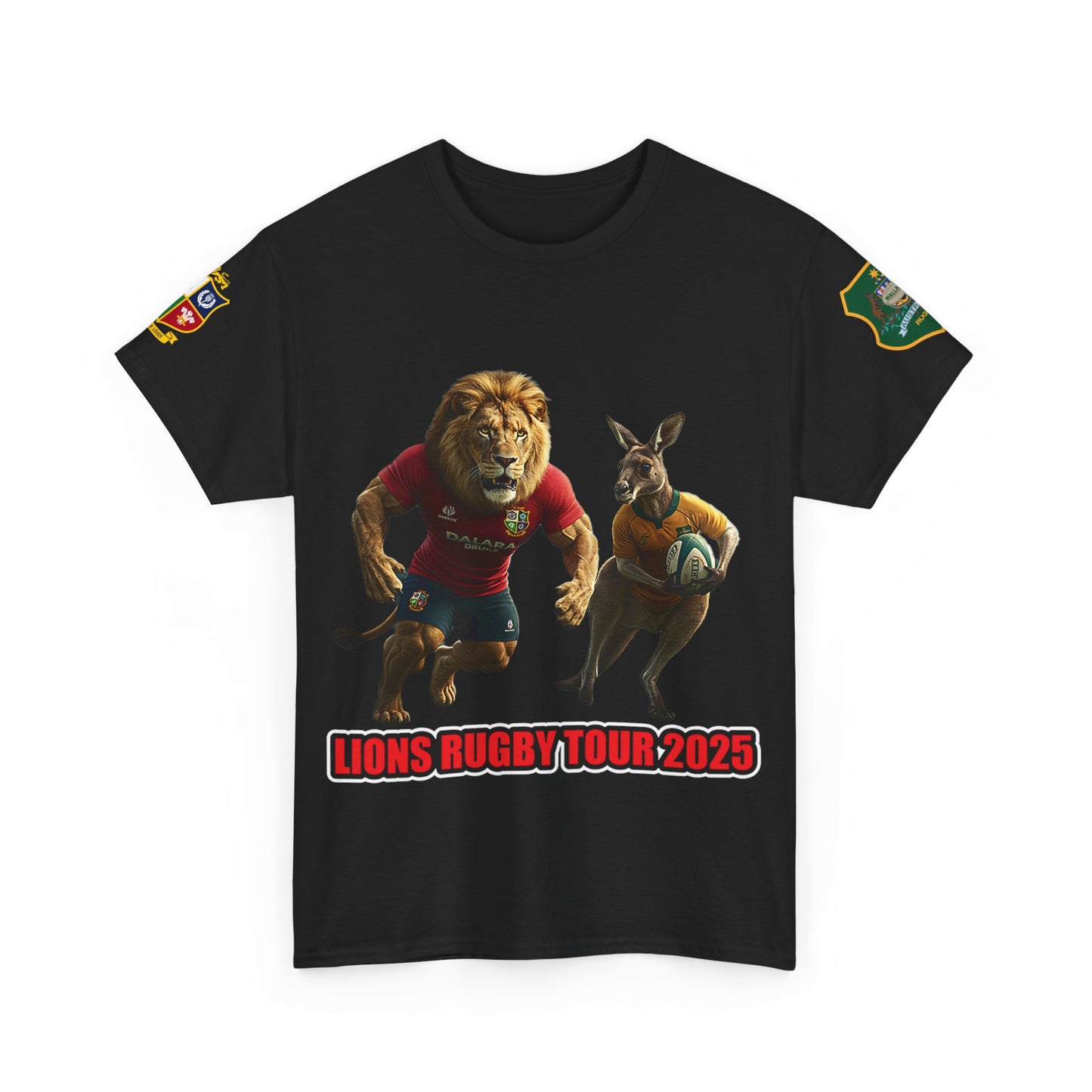 Sport-Inspired Unisex Heavy Cotton Tee with Lions Rugby Tour 2025 - Lion & Roo Design (UK Distributor)