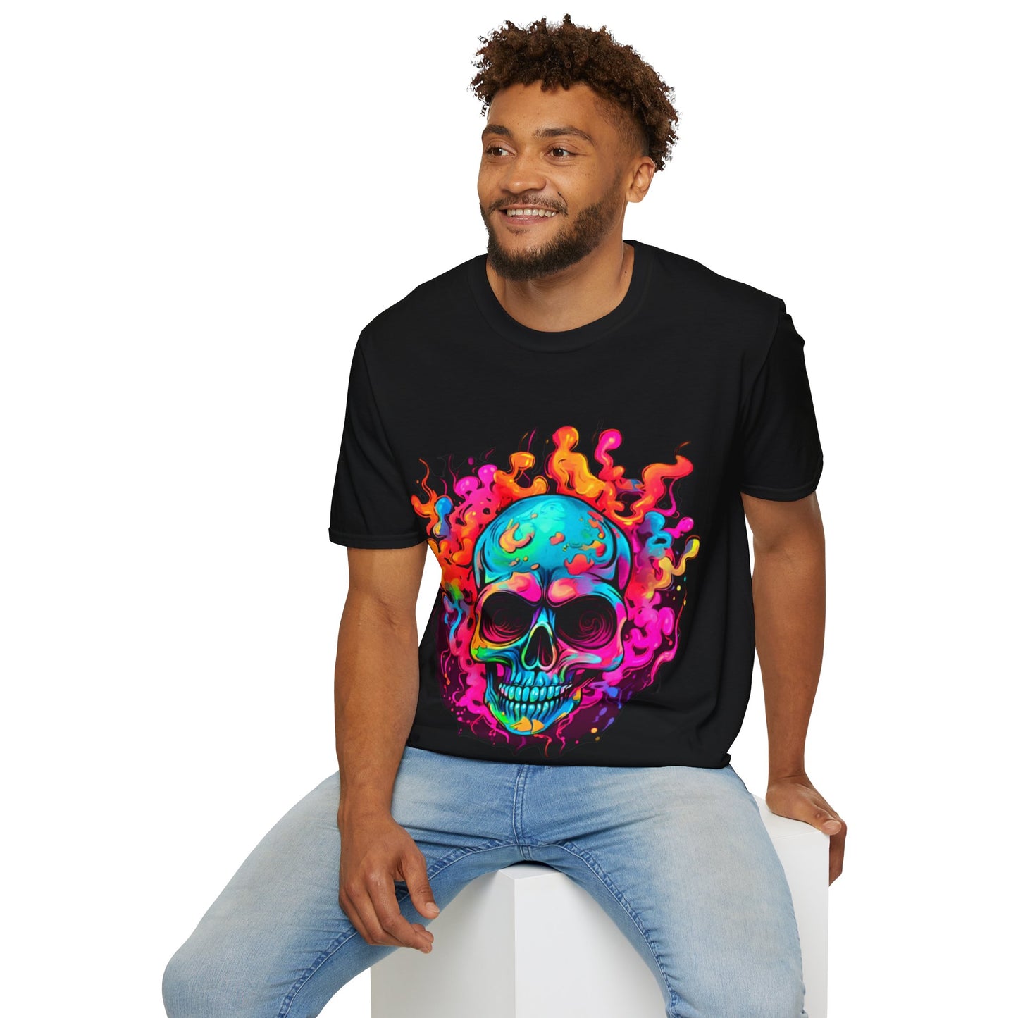 Fluro Skull Unisex Softstyle T-Shirt (Black)