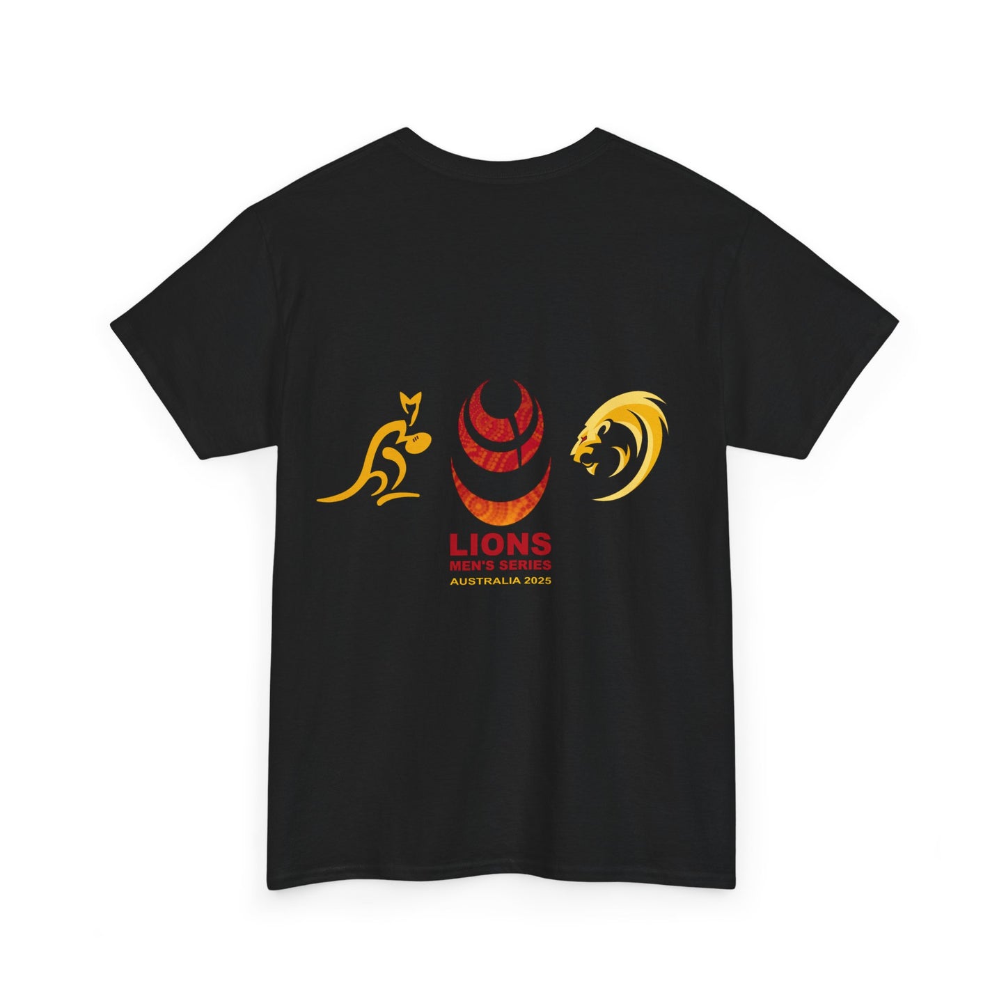 Sport-Inspired Unisex Heavy Cotton Tee with Lions Rugby Tour 2025 with Lion's & Wallabies Crests (UK Distributor)
