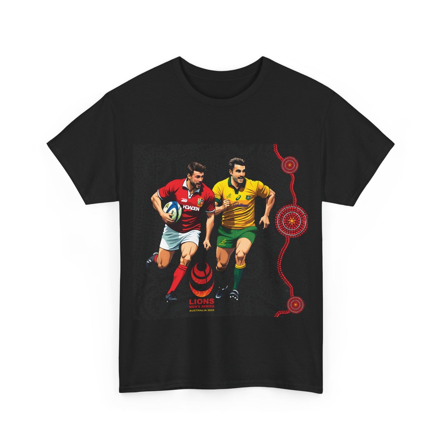 Sport-Inspired Unisex Heavy Cotton Tee with Lions Rugby Tour 2025 with Lion's & Wallabies Crests (UK Distributor)