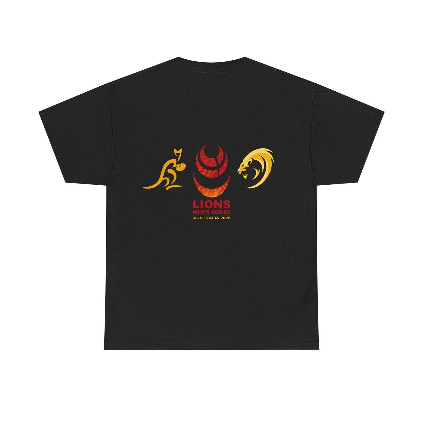 Sport-Inspired Unisex Heavy Cotton Tee with Lions Rugby Tour 2025 with Lion's & Wallabies Crests (UK Distributor)