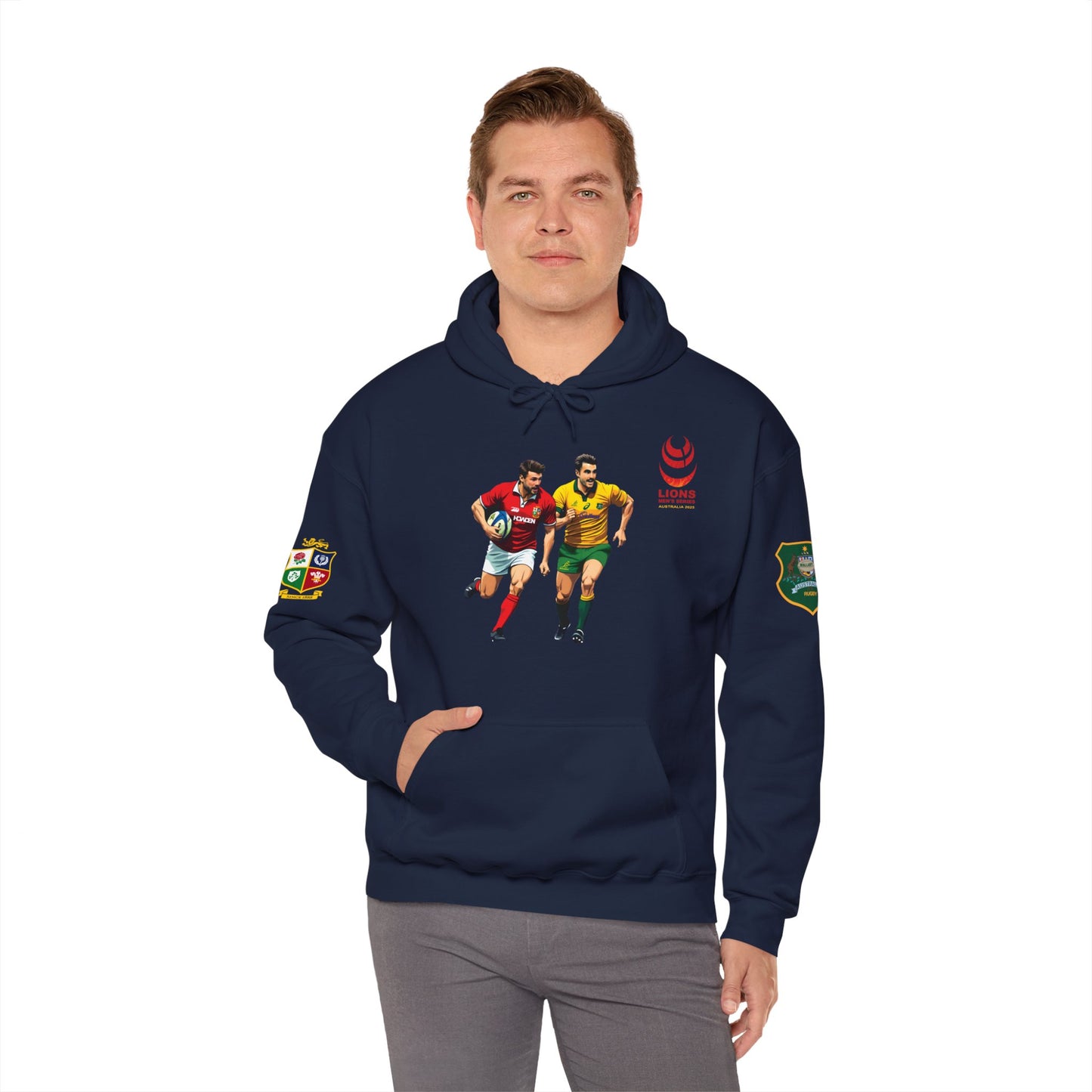 Sports-Inspired Unisex Heavy Blend™ Hooded Sweatshirt - 2025 Lions in Australia Rugby Tour Design