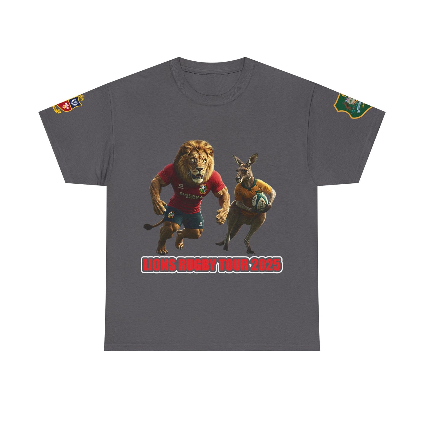 Sport-Inspired Unisex Heavy Cotton Tee with Lions Rugby Tour 2025 - Lion & Roo Design (UK Distributor)