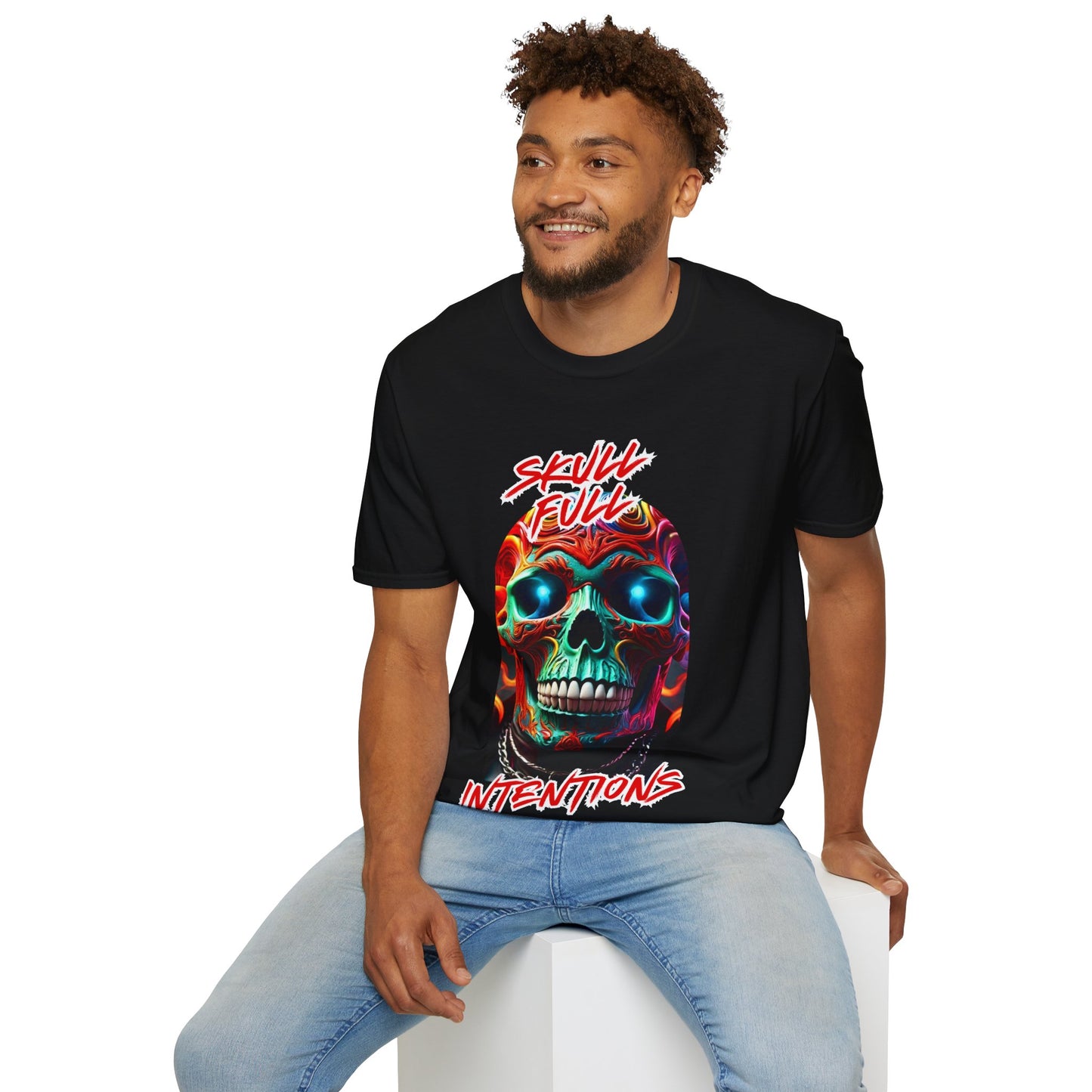 Skull-Ful-Intnentions Plain Crew Neck T-Shirt