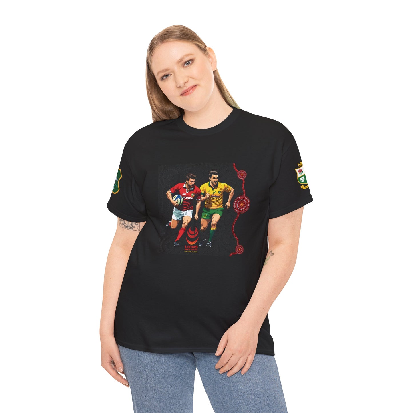 Sport-Inspired Unisex Heavy Cotton Tee with Lions Rugby Tour 2025 with Lion's & Wallabies Crests