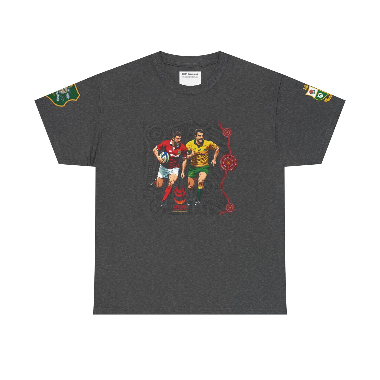 Sport-Inspired Unisex Heavy Cotton Tee with Lions Rugby Tour 2025 with Lion's & Wallabies Crests