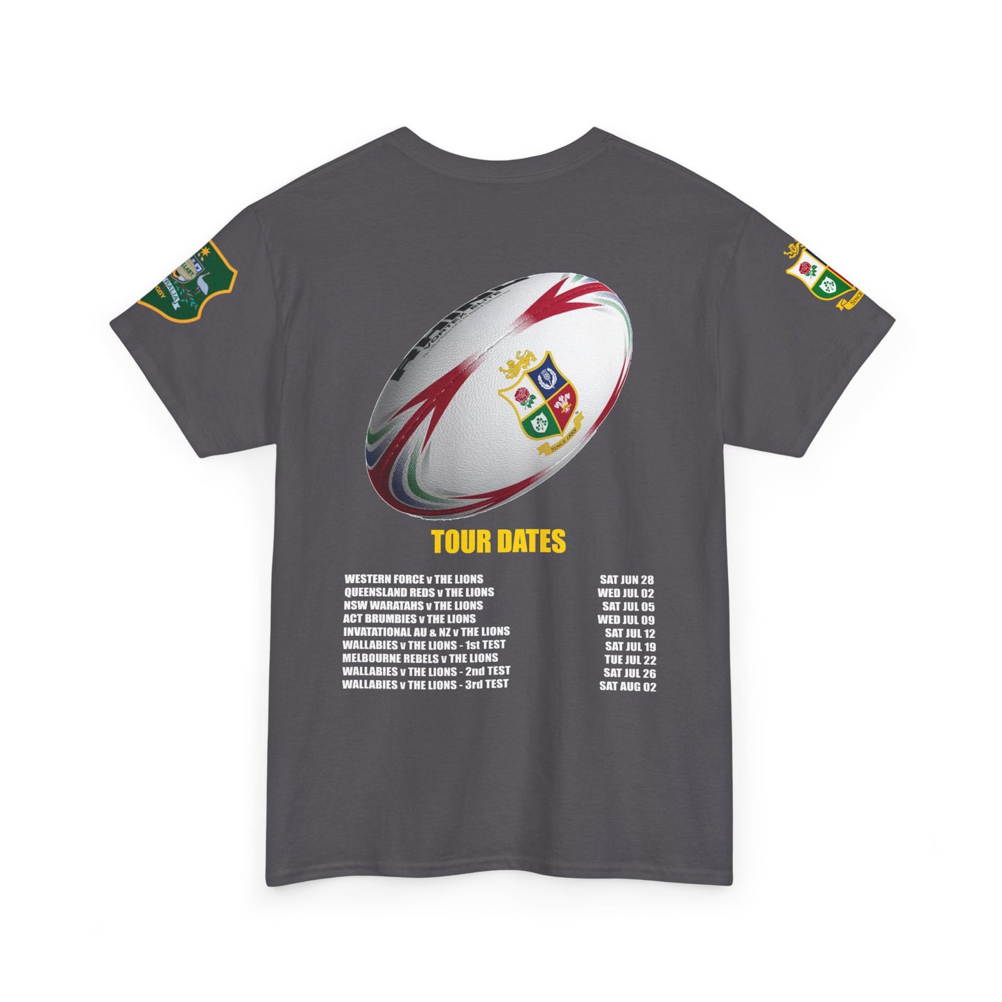 Sport-Inspired Unisex Heavy Cotton Tee with Lions Rugby Tour 2025 - Lion & Roo Design (UK Distributor)