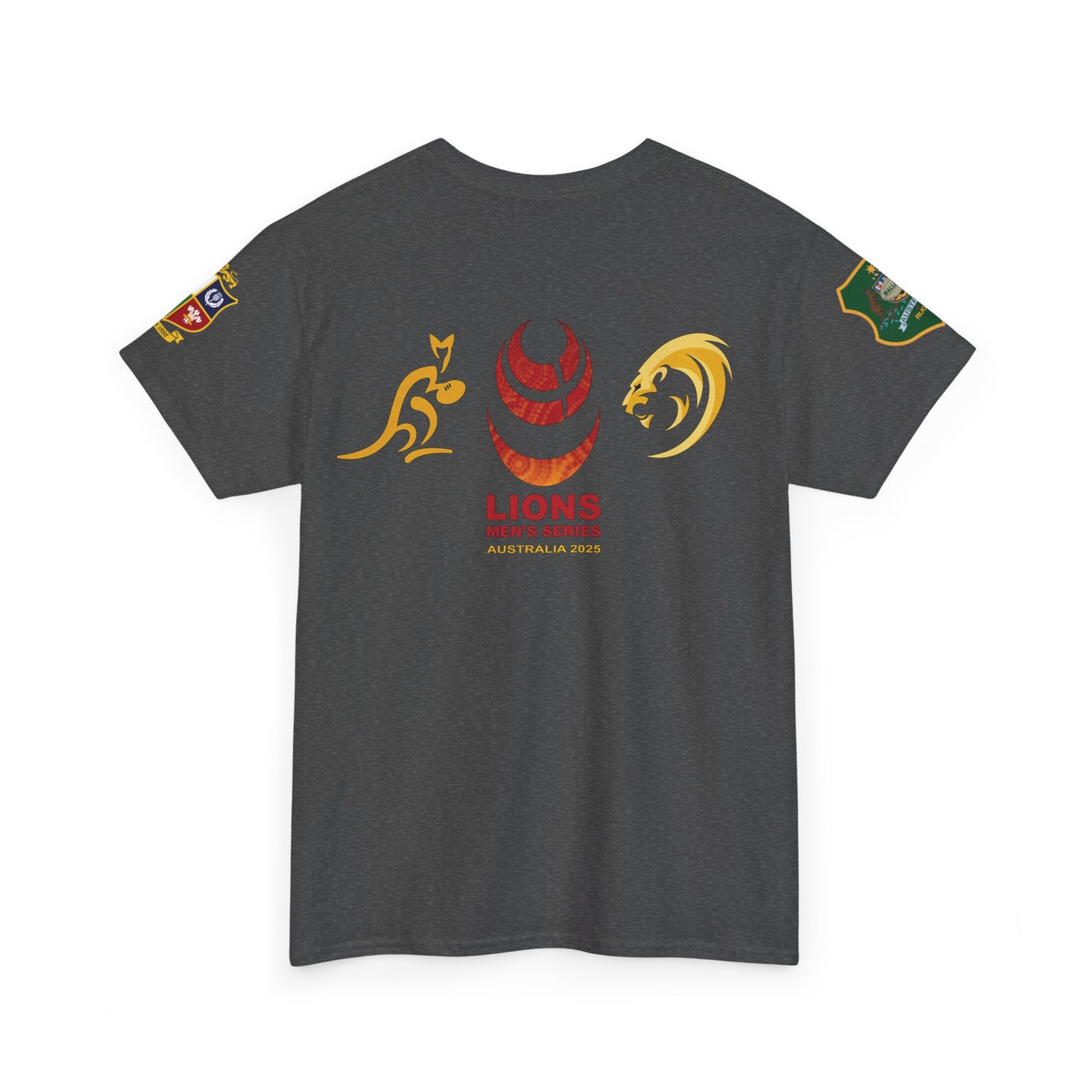 Sport-Inspired Unisex Heavy Cotton Tee with Lions Rugby Tour 2025 with Lion's & Wallabies Crests