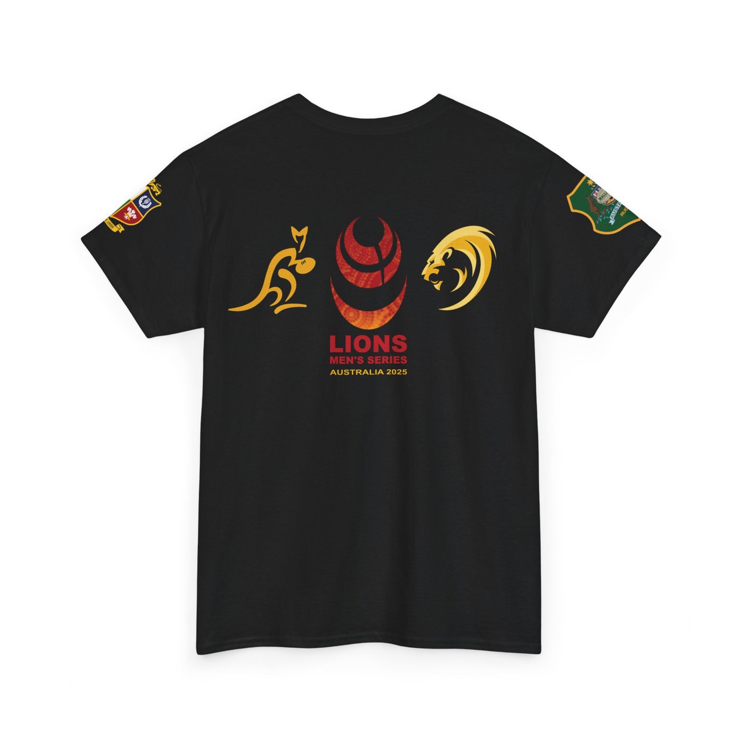 Sport-Inspired Unisex Heavy Cotton Tee with Lions Rugby Tour 2025 with Lion's & Wallabies Crests