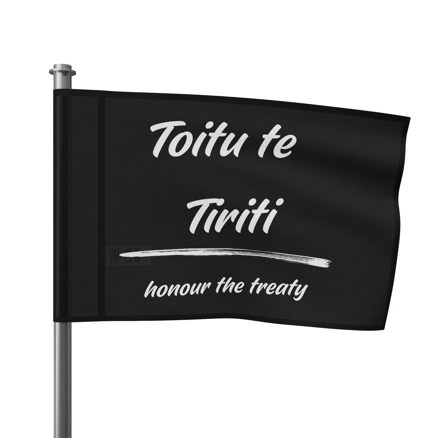 Toitu te Tiriti - Honour the Treaty Flag - White Text on Black Flag