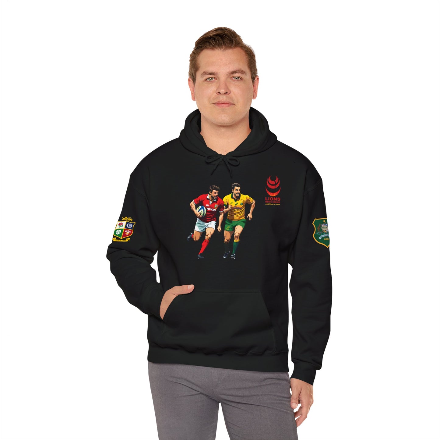 Sports-Inspired Unisex Heavy Blend™ Hooded Sweatshirt - 2025 Lions in Australia Rugby Tour Design