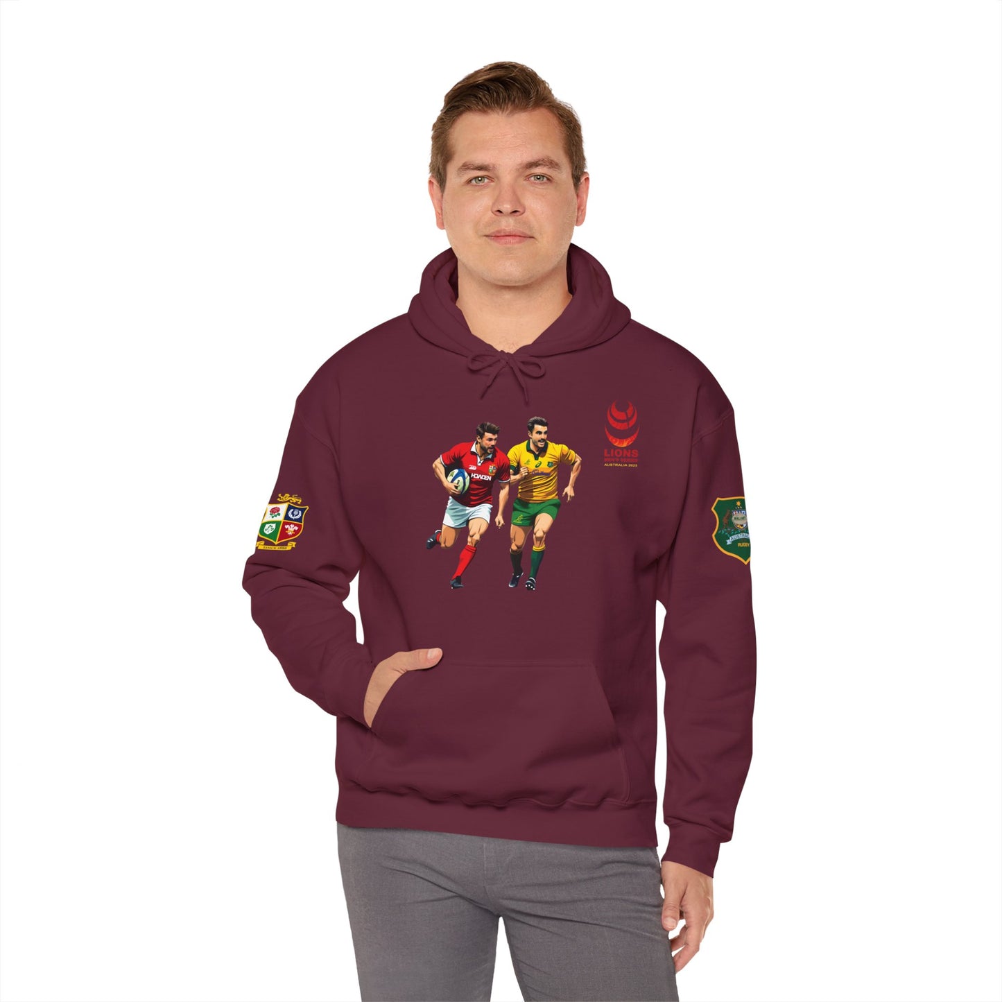 Sports-Inspired Unisex Heavy Blend™ Hooded Sweatshirt - 2025 Lions in Australia Rugby Tour Design