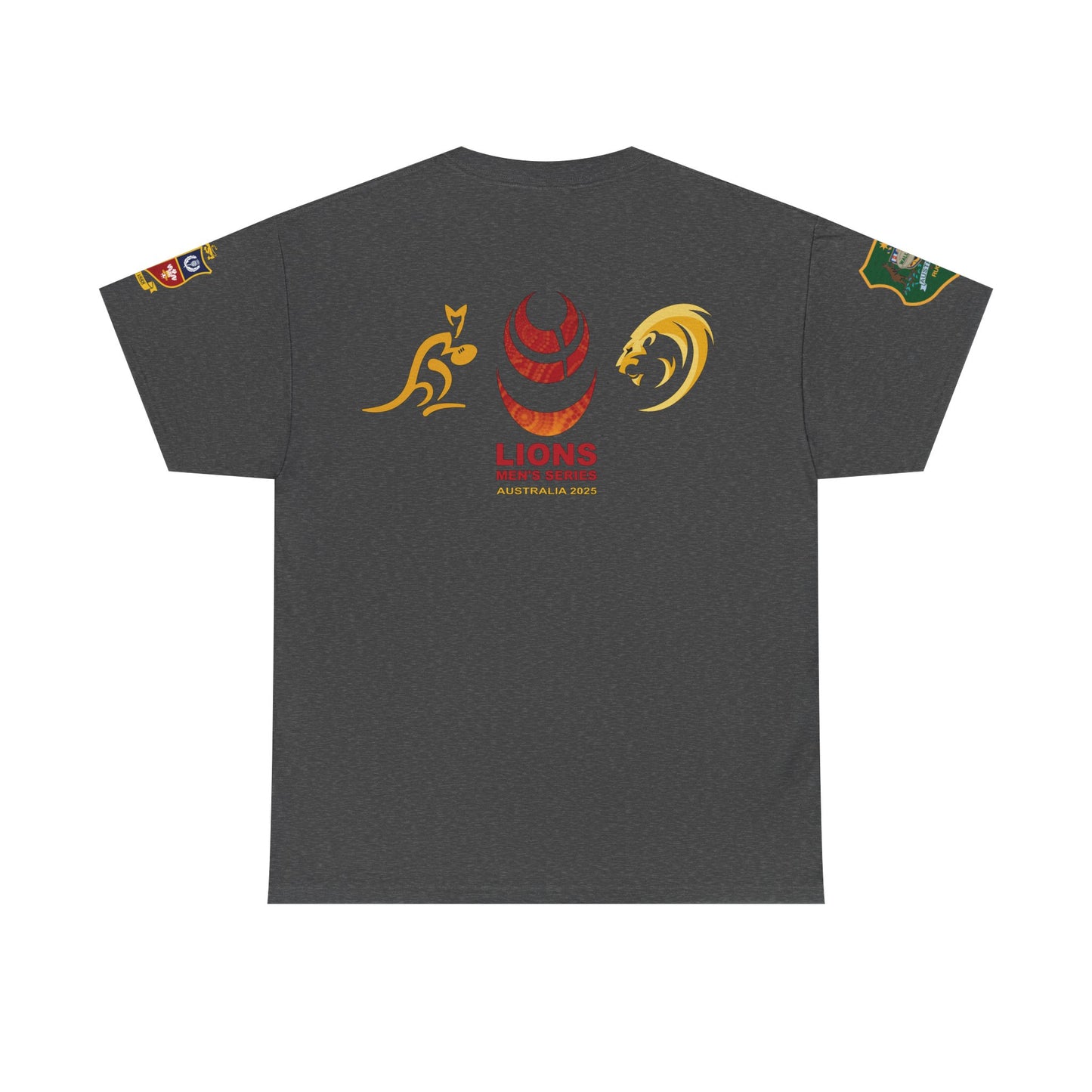 Sport-Inspired Unisex Heavy Cotton Tee with Lions Rugby Tour 2025 with Lion's & Wallabies Crests
