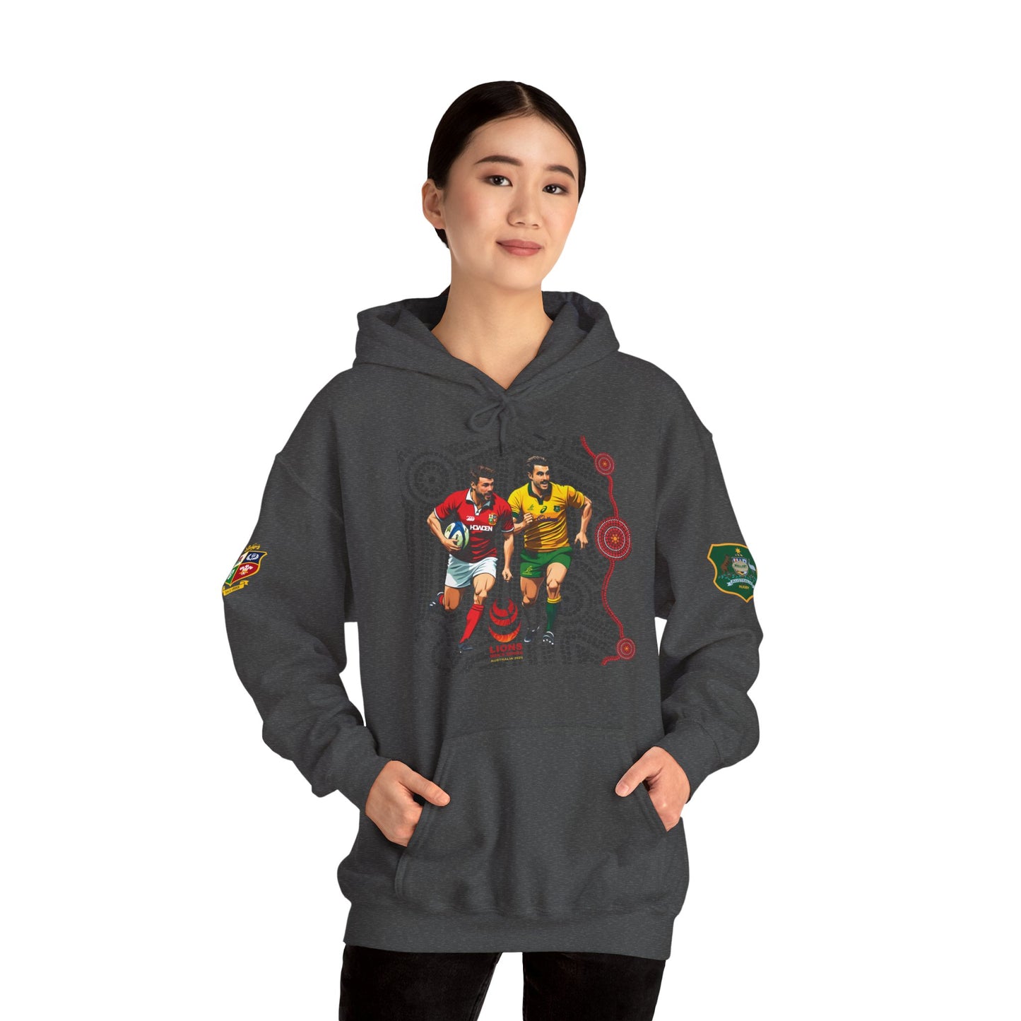 Sports-Inspired Unisex Heavy Blend™ Hooded Sweatshirt - 2025 Lions in Australia Rugby Tour Design