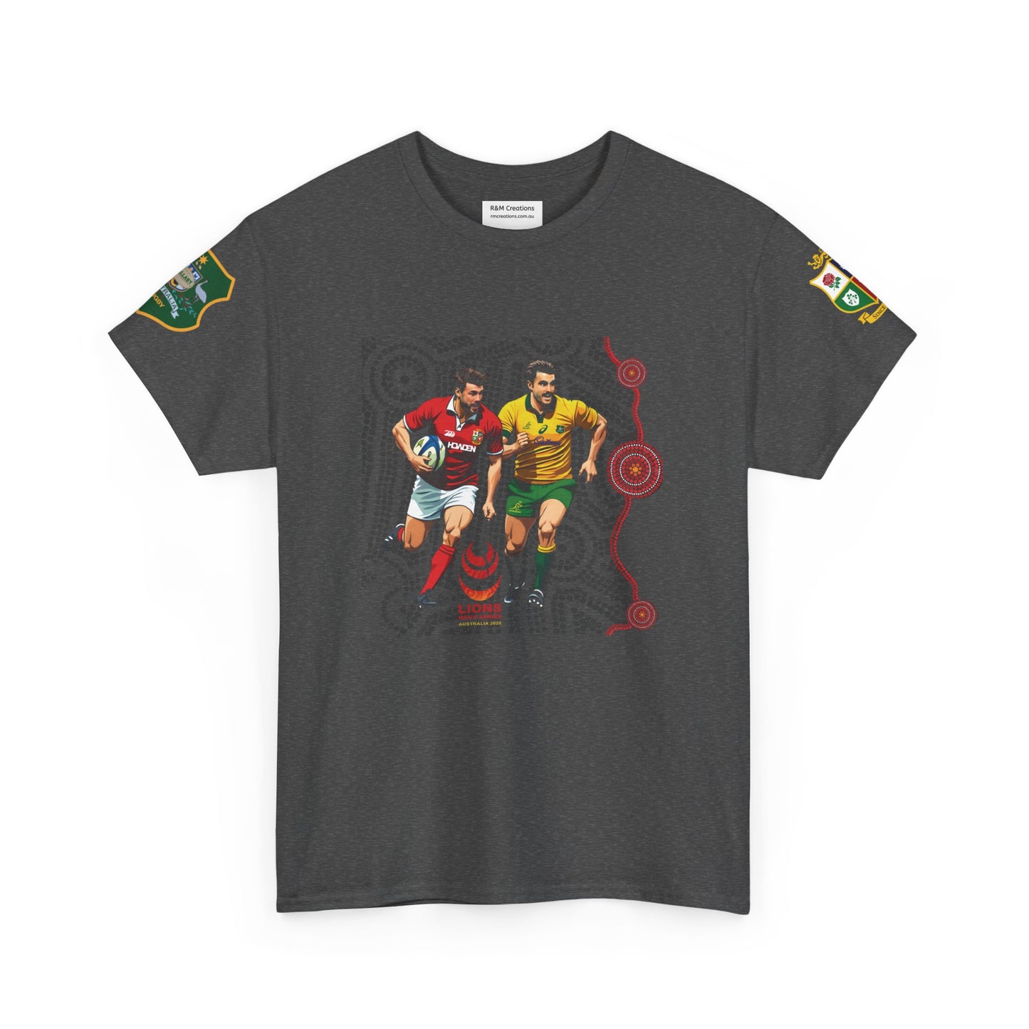 Sport-Inspired Unisex Heavy Cotton Tee with Lions Rugby Tour 2025 with Lion's & Wallabies Crests