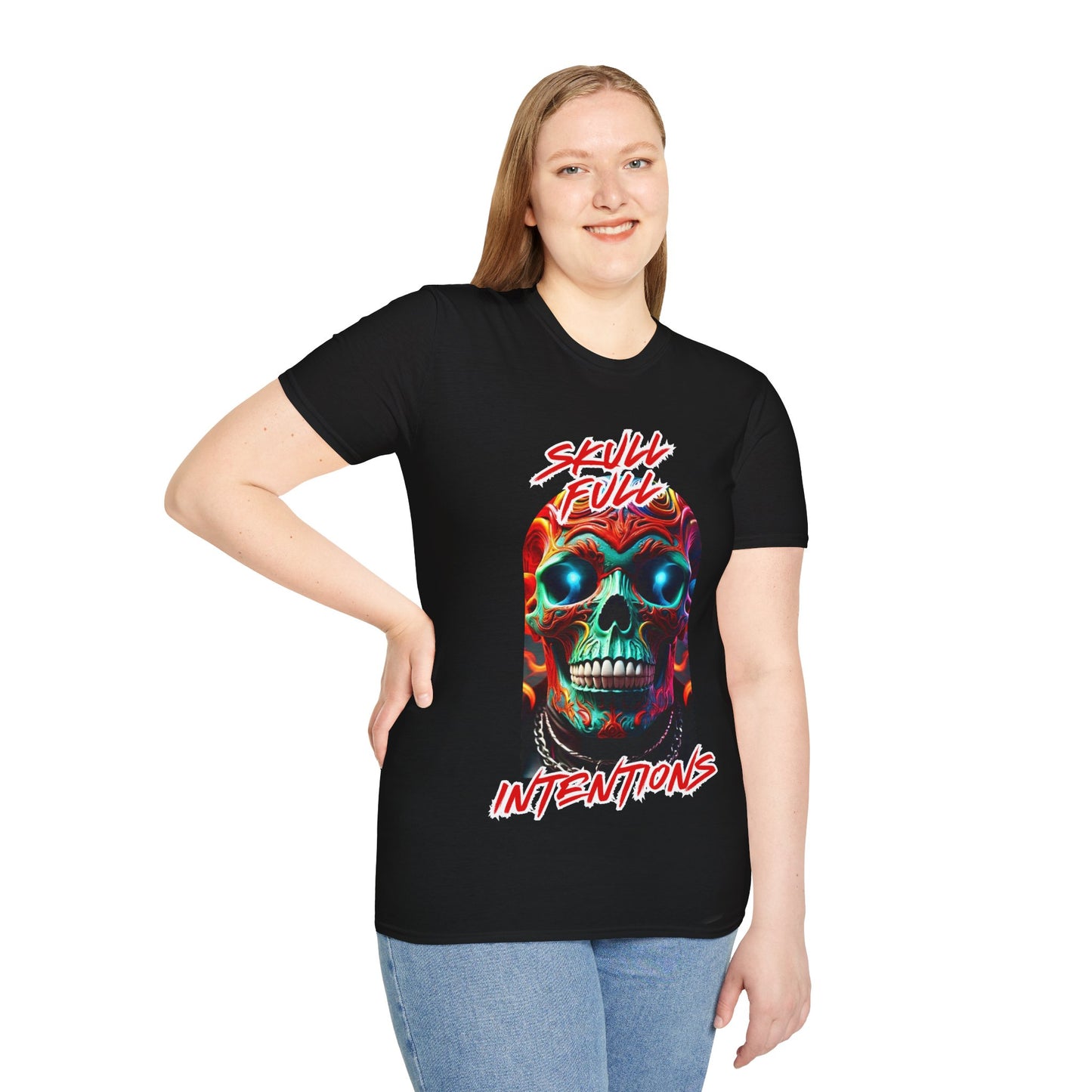 Skull-Ful-Intnentions Plain Crew Neck T-Shirt