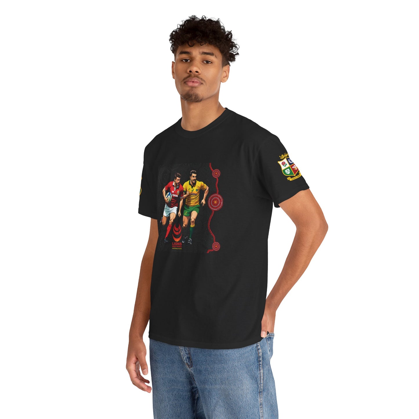 Sport-Inspired Unisex Heavy Cotton Tee with Lions Rugby Tour 2025 with Lion's & Wallabies Crests