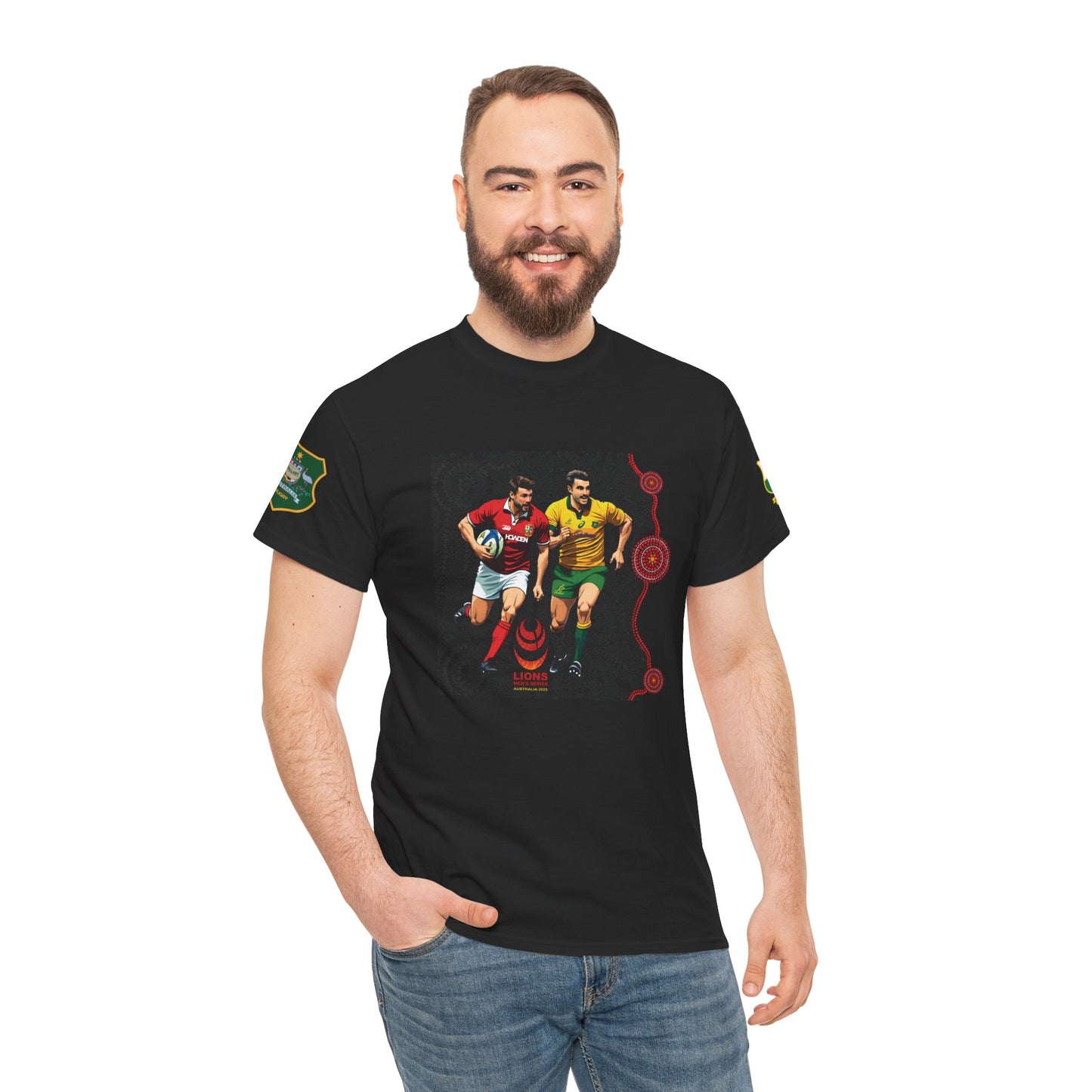 Sport-Inspired Unisex Heavy Cotton Tee with Lions Rugby Tour 2025 with Lion's & Wallabies Crests