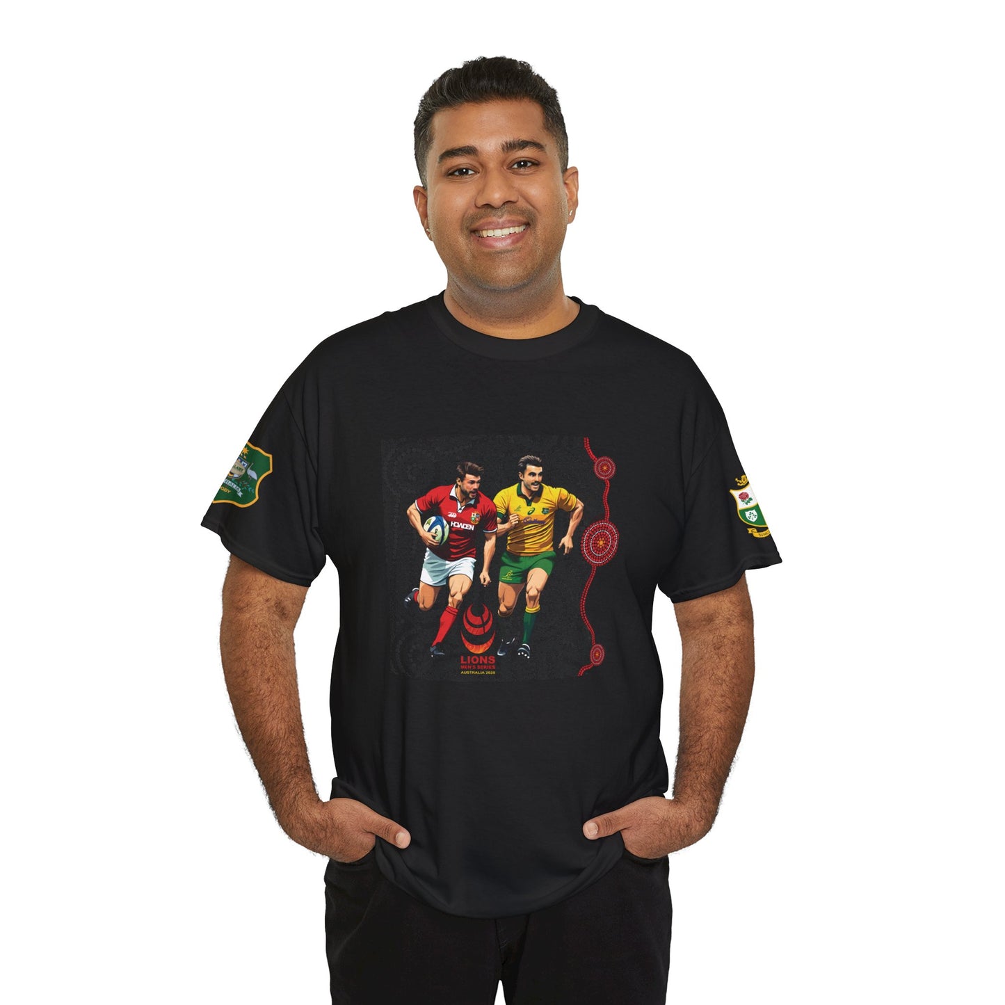 Sport-Inspired Unisex Heavy Cotton Tee with Lions Rugby Tour 2025 with Lion's & Wallabies Crests