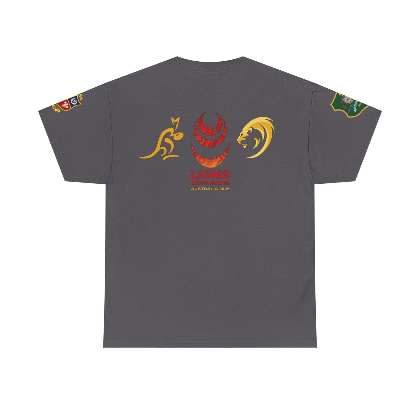 Sport-Inspired Unisex Heavy Cotton Tee with Lions Rugby Tour 2025 with Lion's & Wallabies Crests