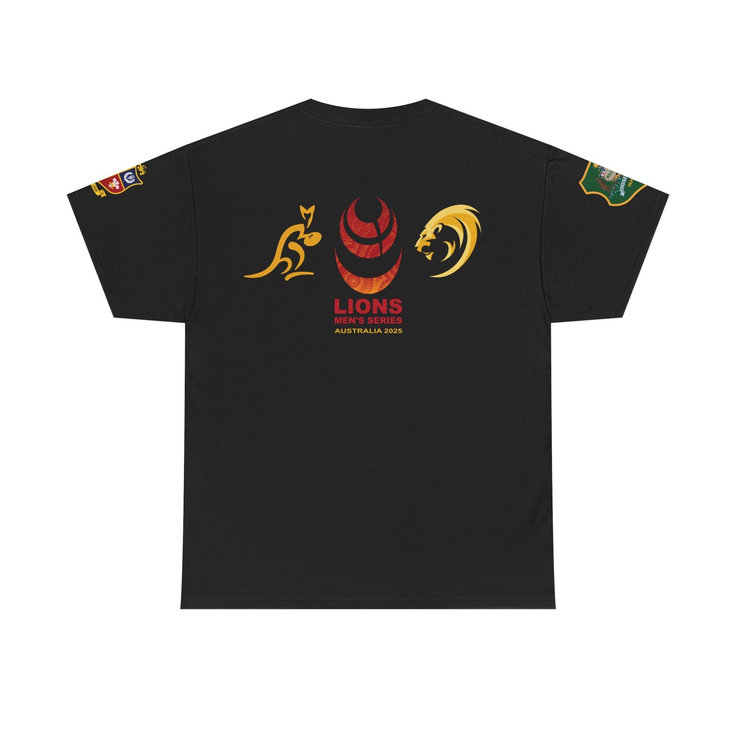 Sport-Inspired Unisex Heavy Cotton Tee with Lions Rugby Tour 2025 with Lion's & Wallabies Crests