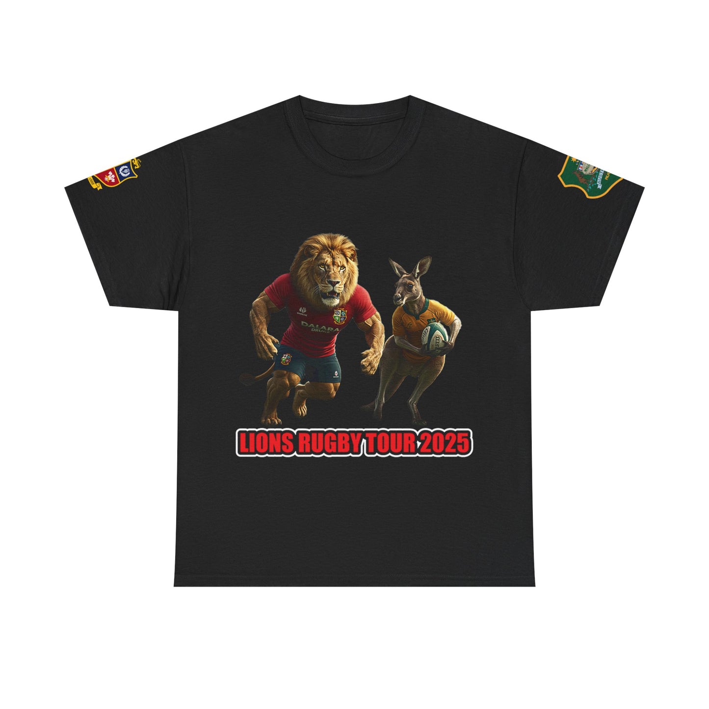 Sport-Inspired Unisex Heavy Cotton Tee with Lions Rugby Tour 2025 - Lion & Roo Design (UK Distributor)