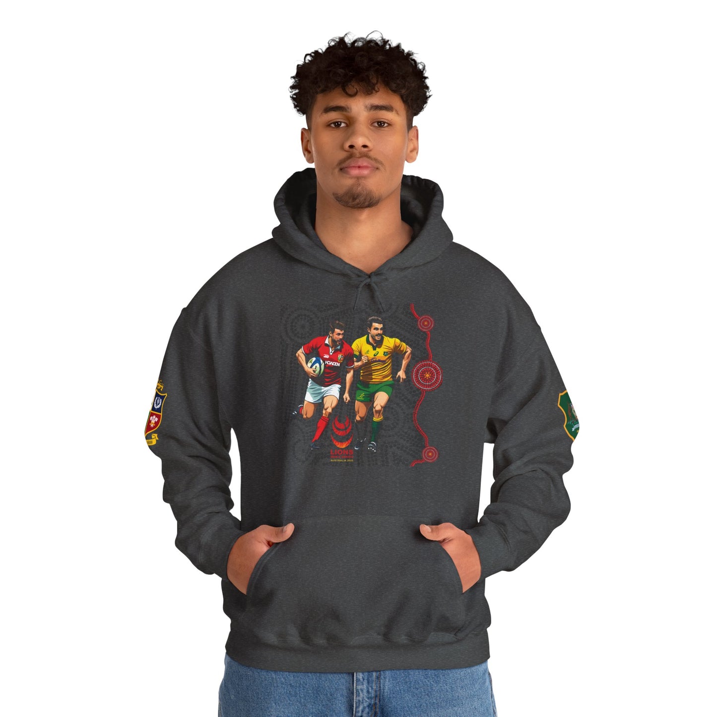 Sports-Inspired Unisex Heavy Blend™ Hooded Sweatshirt - 2025 Lions in Australia Rugby Tour Design