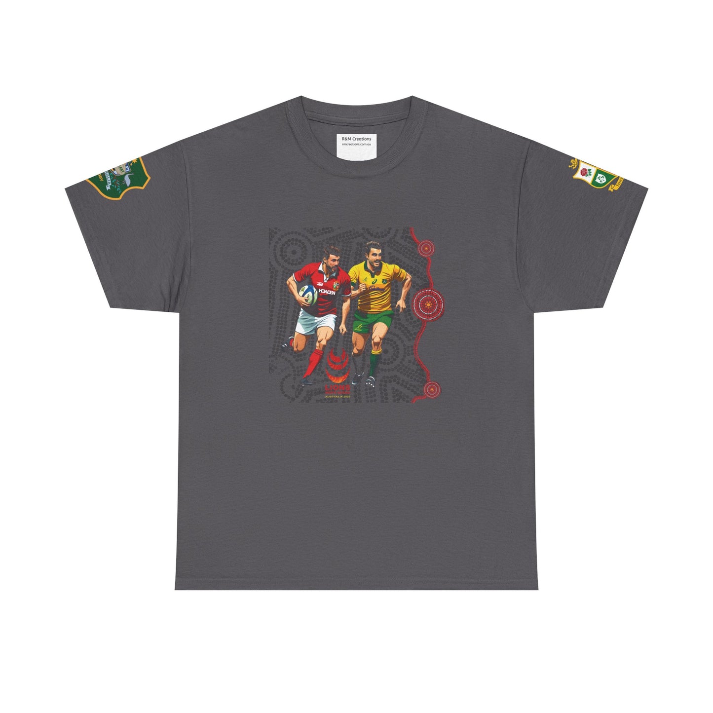 Sport-Inspired Unisex Heavy Cotton Tee with Lions Rugby Tour 2025 with Lion's & Wallabies Crests