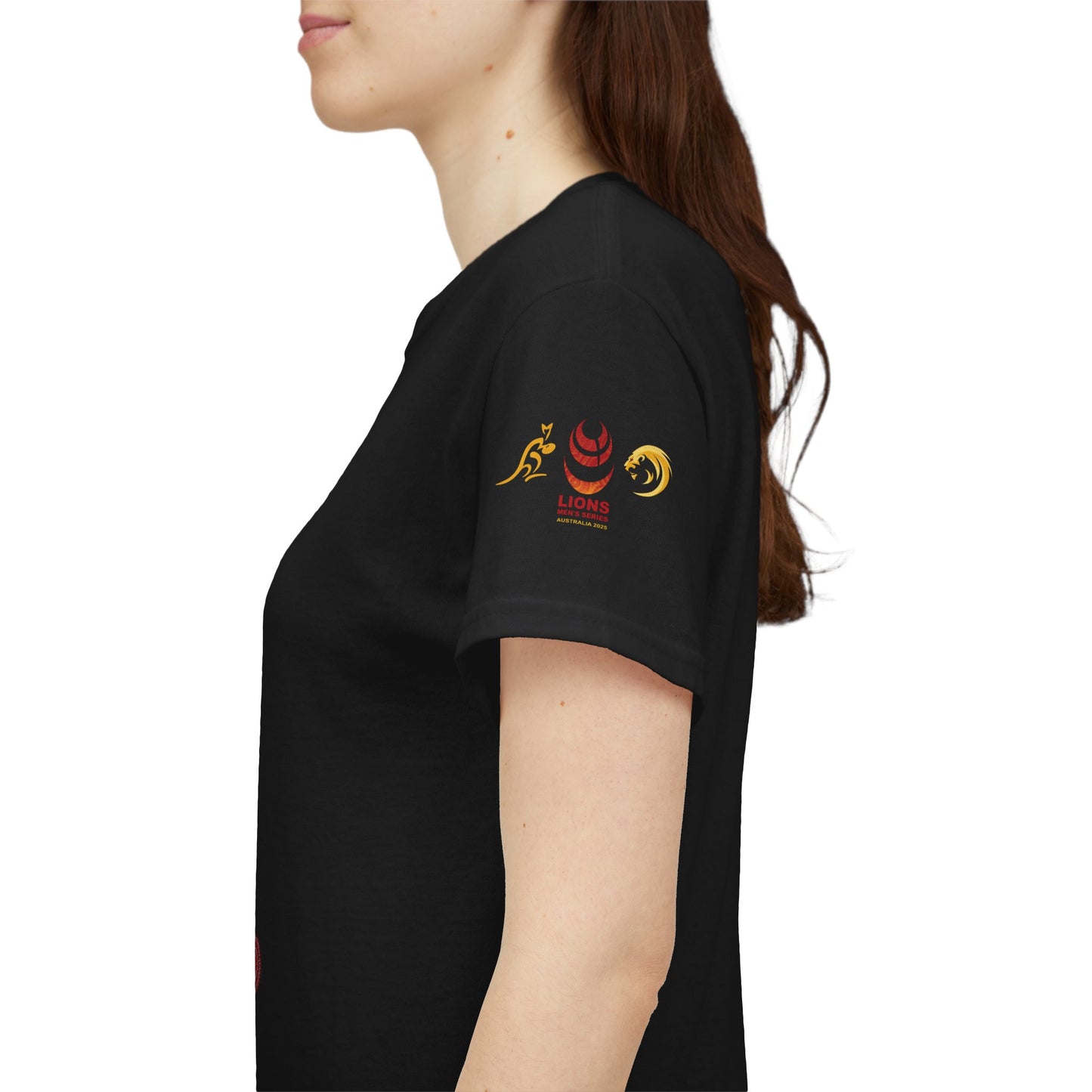 Sport-Inspired Unisex Heavy Cotton Tee with Lions Rugby Tour 2025 & Indigenous Australian Art
