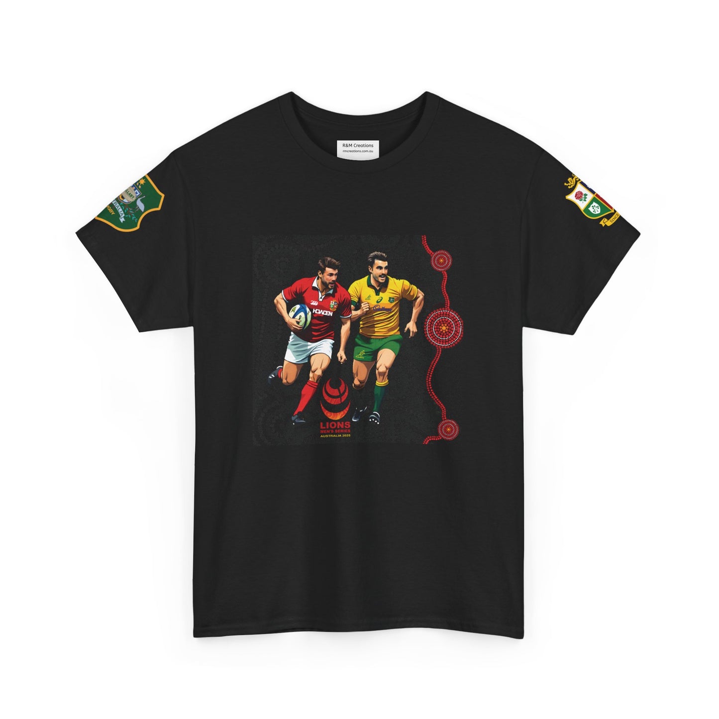 Sport-Inspired Unisex Heavy Cotton Tee with Lions Rugby Tour 2025 with Lion's & Wallabies Crests