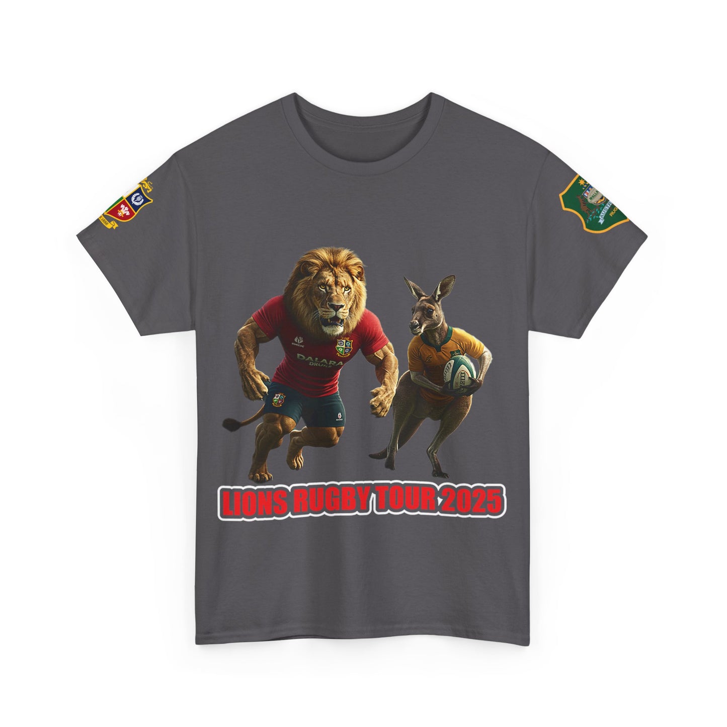 Sport-Inspired Unisex Heavy Cotton Tee with Lions Rugby Tour 2025 - Lion & Roo Design (UK Distributor)