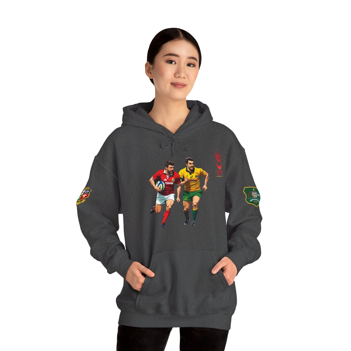 Sports-Inspired Unisex Heavy Blend™ Hooded Sweatshirt - 2025 Lions in Australia Rugby Tour Design
