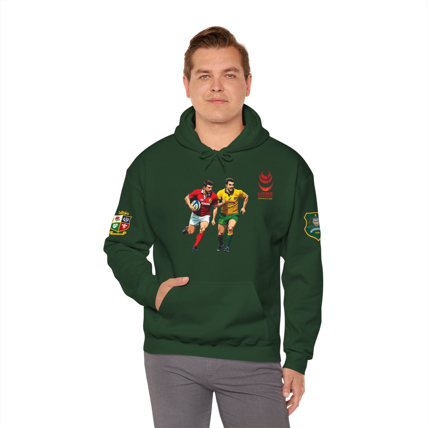 Sports-Inspired Unisex Heavy Blend™ Hooded Sweatshirt - 2025 Lions in Australia Rugby Tour Design